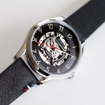 Montre homme squelette automatique acier bracelet cuir noir - vue D3