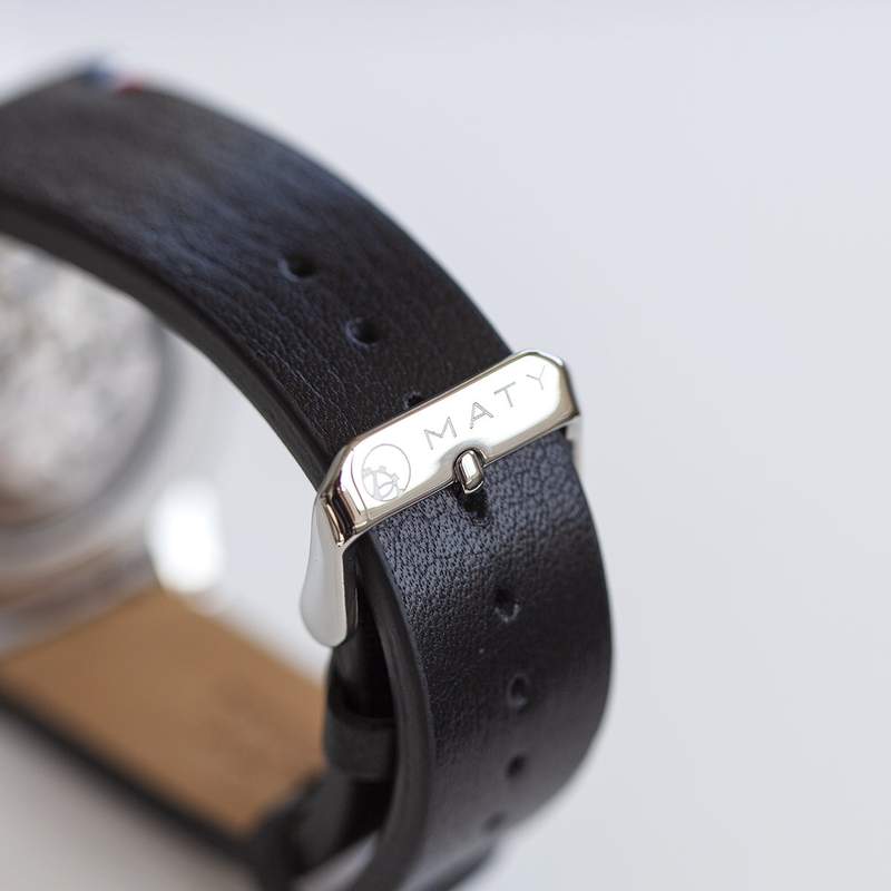Montre homme squelette automatique acier bracelet cuir noir - vue D5