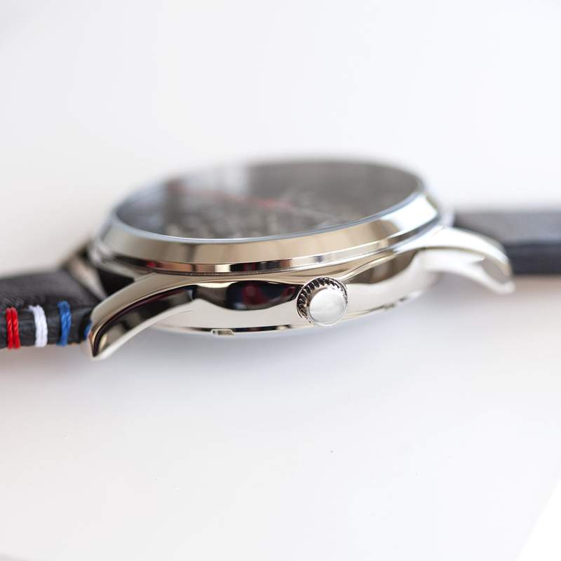 Montre homme squelette automatique acier bracelet cuir noir - vue D6
