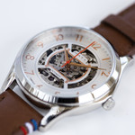 Montre homme squelette automatique acier bracelet cuir marron - vue D3