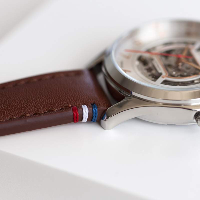 Montre homme squelette automatique acier bracelet cuir marron - vue D4