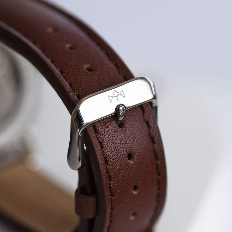 Montre homme squelette automatique acier bracelet cuir marron - vue D5