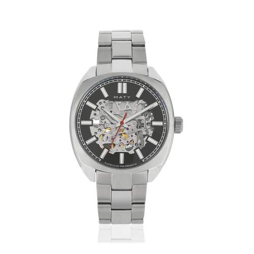 Automatisch stalen herenhorloge met skeletarmband