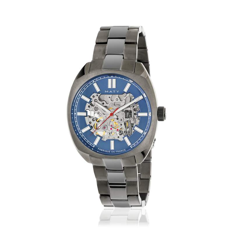 Montre homme squelette automatique acier bracelet acier - vue D1