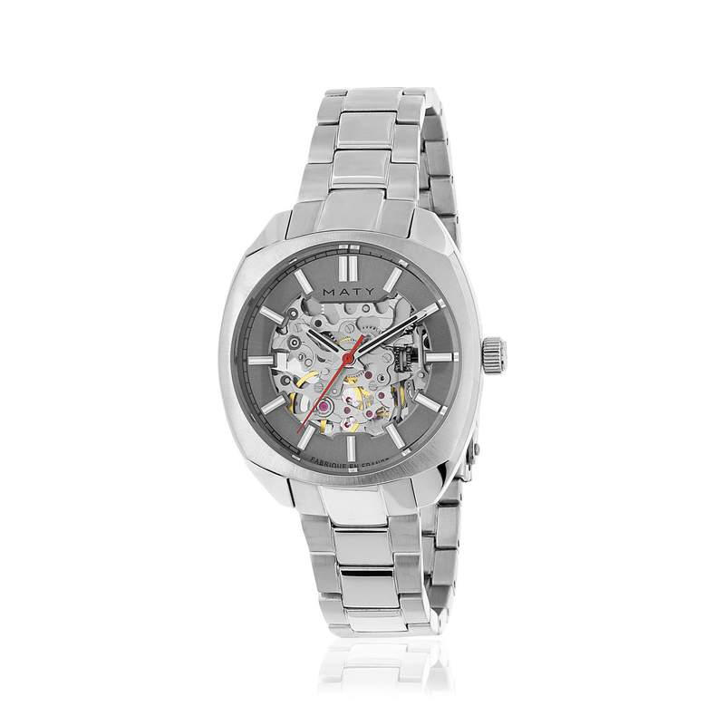 Gecombineerd automatisch stalen skelethorloge met stalen armband - bekijk D1