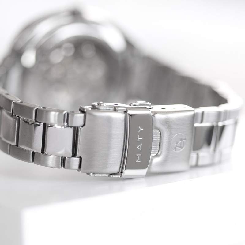 Gecombineerd automatisch stalen skelethorloge met stalen armband - zicht D7