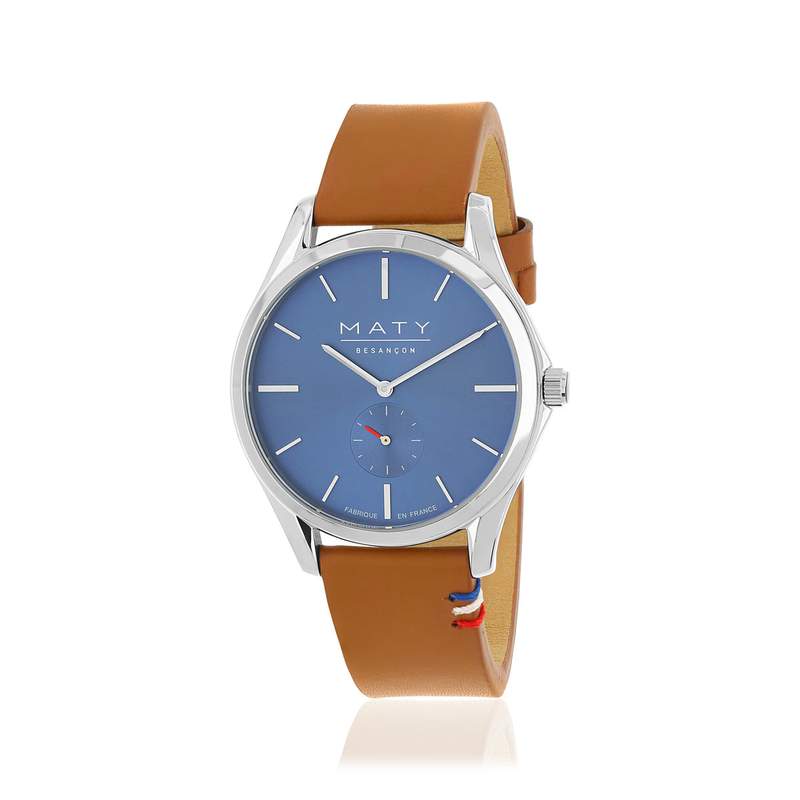 Montre homme acier bracelet cuir marron - vue D1