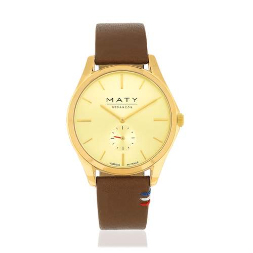 Montre homme acier doré bracelet cuir marron