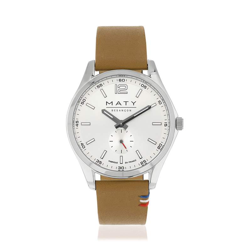 Montre homme acier bracelet cuir marron - vue 1