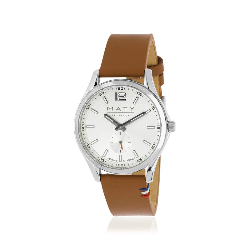 Montre homme acier bracelet cuir marron - vue 2