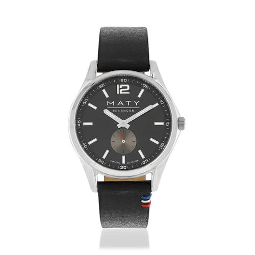 Montre homme acier bracelet cuir noir