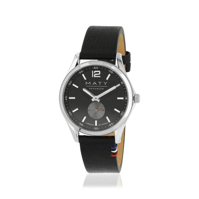 Montre homme acier bracelet cuir noir - vue 2