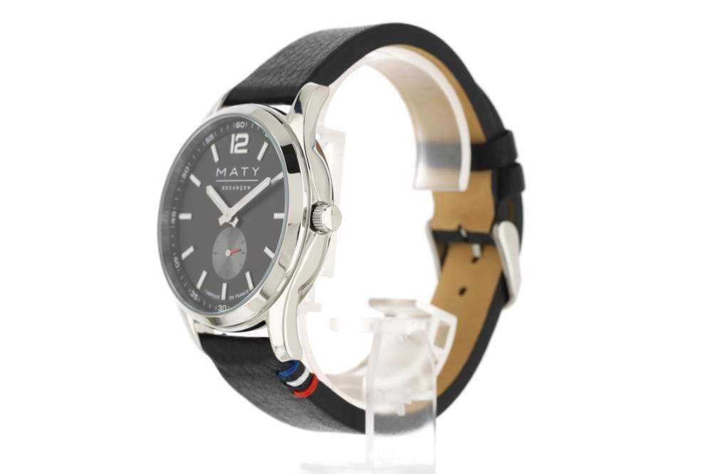 Montre homme acier bracelet cuir noir - vue 4