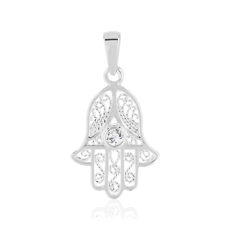 Pendentif main de Fatma argent 925 zirconia - vue 1