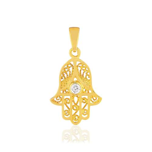 Pendentif main de fatma plaque or zirconia