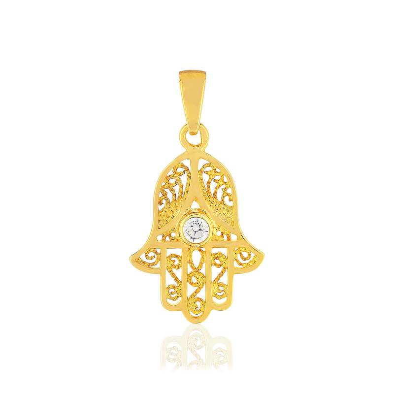 Pendentif main de fatma plaque or zirconia - vue 1