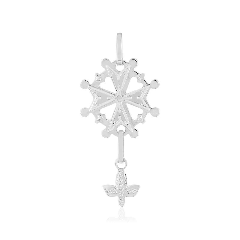 Pendentif croix huguenotte or blanc 750 - vue 1