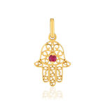 Pendentif main de fatma or jaune 750 rubis - vue 1