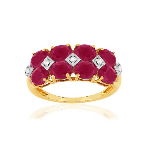 Bague or 375 2 tons rubis diamants