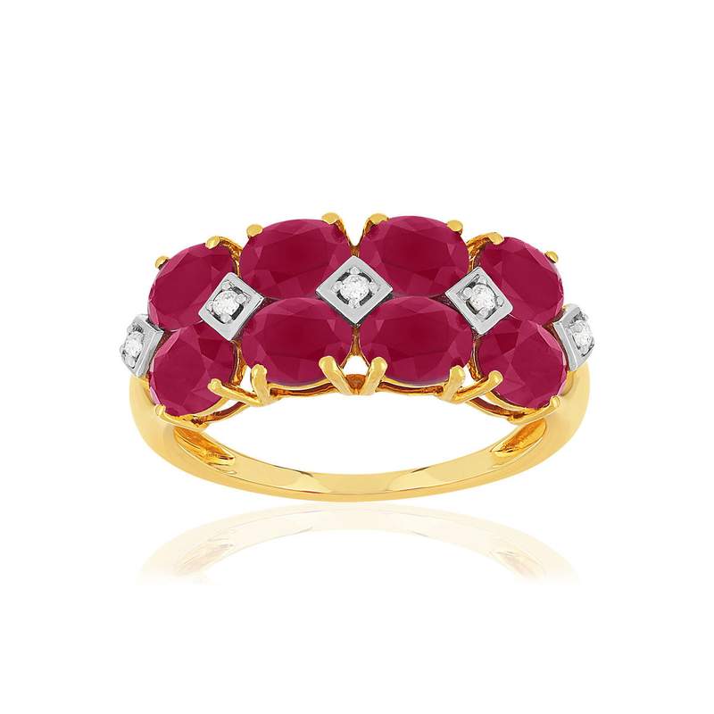 Bague or 375 2 tons rubis diamants - vue 1