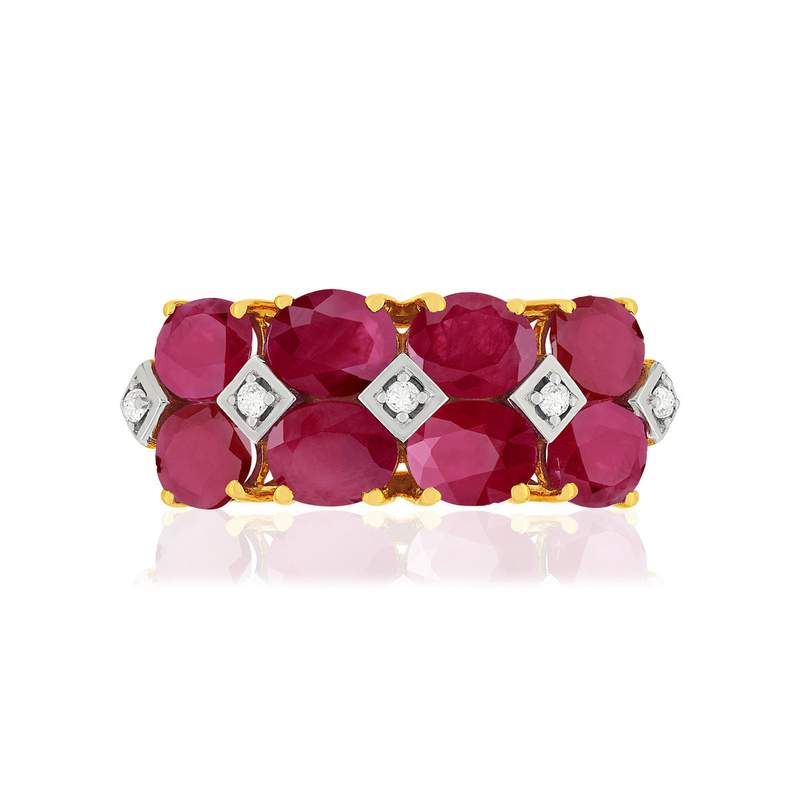 Bague or 375 2 tons rubis diamants - vue 3
