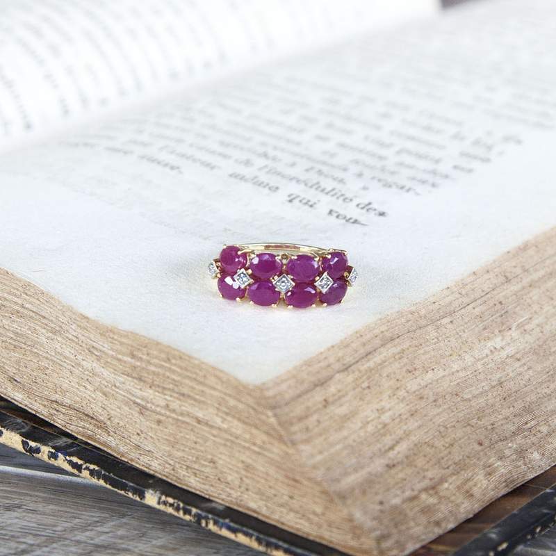 Bague or 375 2 tons rubis diamants - vue D3