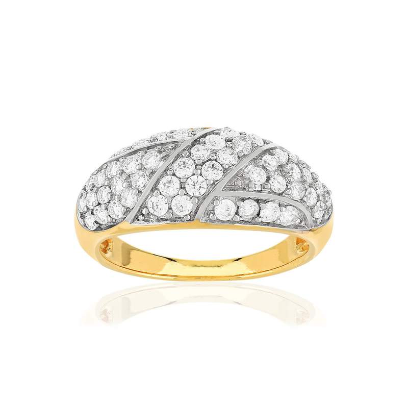 Bague plaque or 2 tons zirconias - vue 1