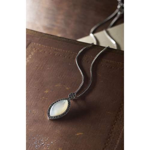 Collier argent 925 nacre marcassites 40 à 45 cm