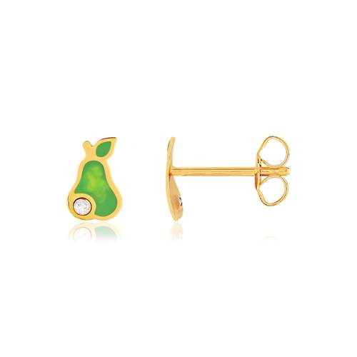 Boucles d'oreilles or jaune 375 laque zirconias poire