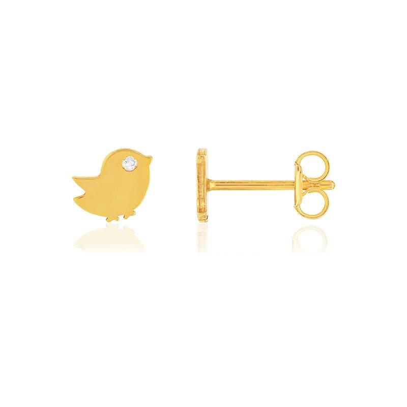 Boucles d'oreilles or jaune 375 zirconias oiseau - vue 1
