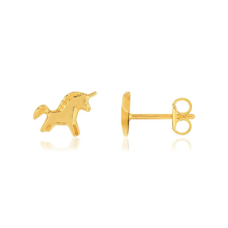 Boucles d'oreilles or jaune 375 licorne - vue 1