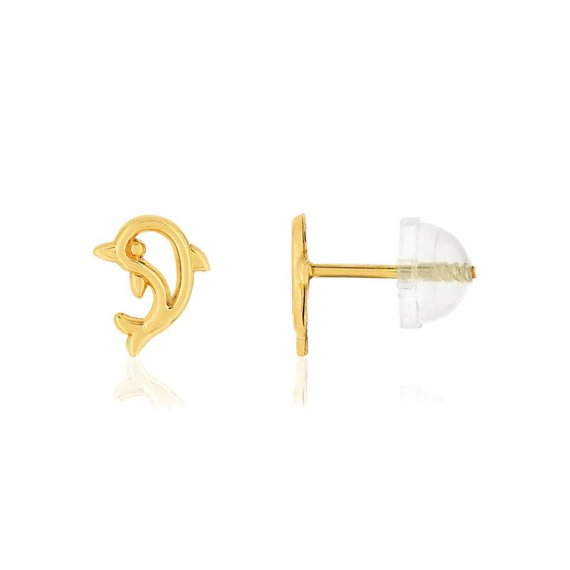 Boucles d'oreilles or jaune 375. Motif dauphin, - vue 1
