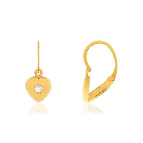 Boucles d'oreilles brisures or jaune 375 zirconias. Motif coeur.