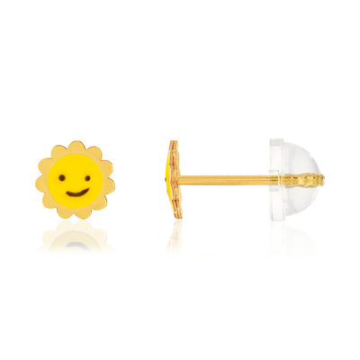 Boucles d'oreilles or jaune 375, laque. Motif soleil. - vue 1