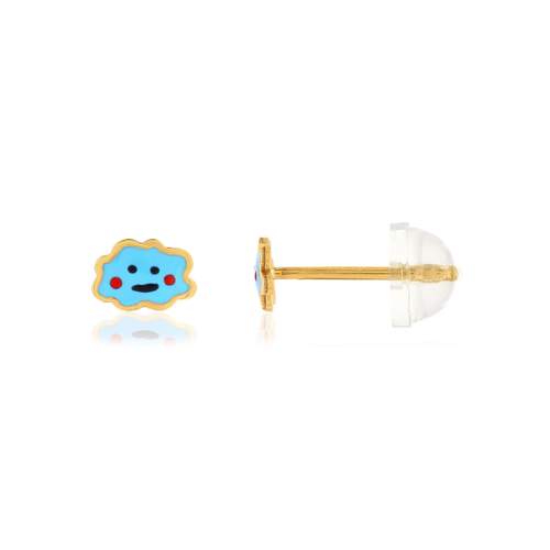 Boucles d'oreilles or jaune 375, laque. Motif nuage.