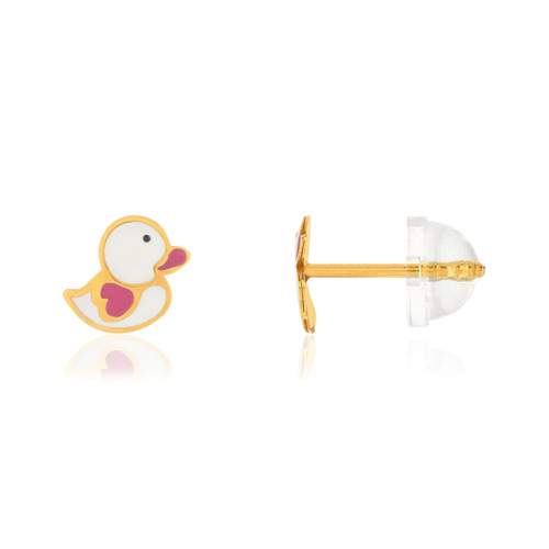 Boucles d'oreilles or jaune 375, laque. Motif canard.