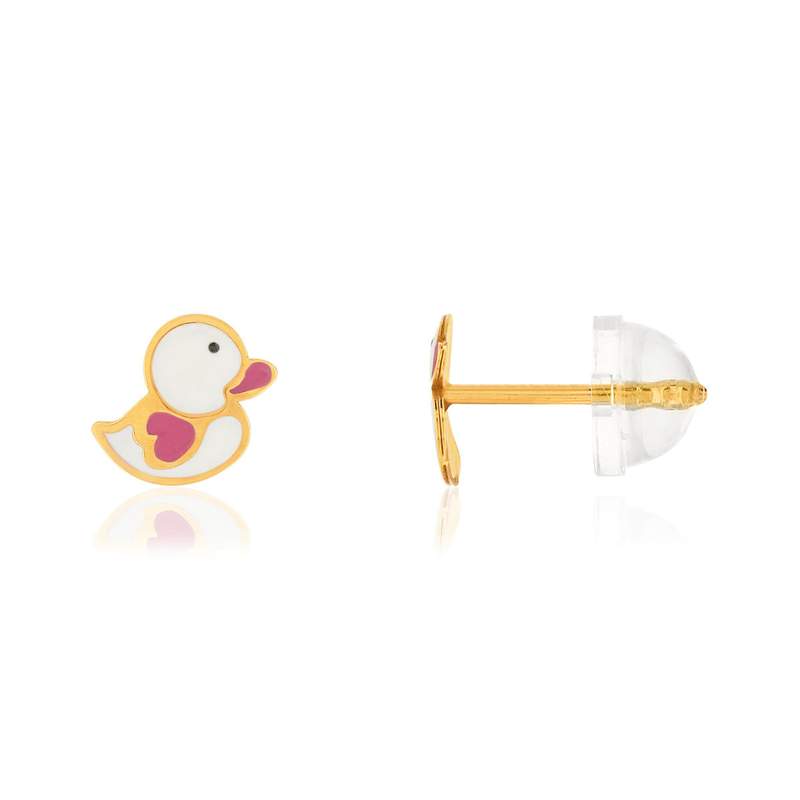 Boucles d'oreilles or jaune 375, laque. Motif canard. - vue 1