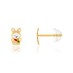 Boucles d'oreilles or jaune 375, laque. Motif lapin. - vue 1