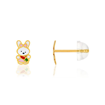 Boucles d'oreilles or jaune 375, laque. Motif lapin. - vue 1