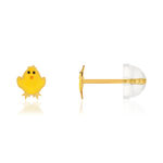 Boucles d'oreilles or jaune 375, laque. Motif poussin. - vue 1