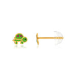 Boucles d'oreilles or jaune 375, laque. Motif tortue. - vue 1