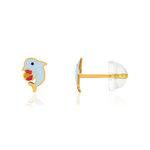 Boucles d'oreilles or jaune 375, laque. Motif dauphin et ballon. - vue 1
