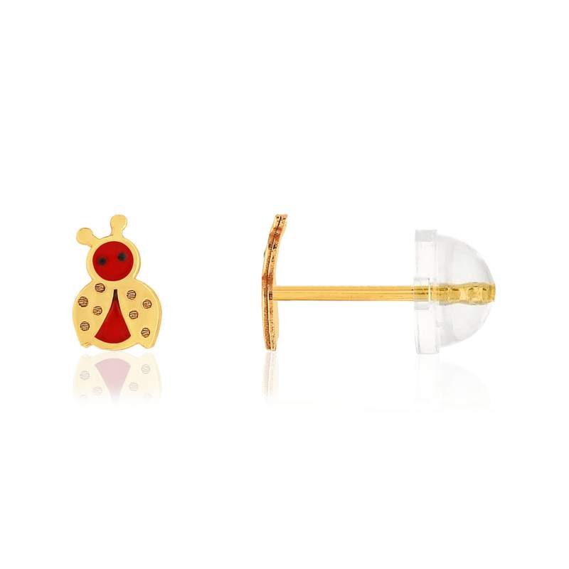 Boucles d'oreilles or jaune 375, laque. Motif coccinelle. - vue 1