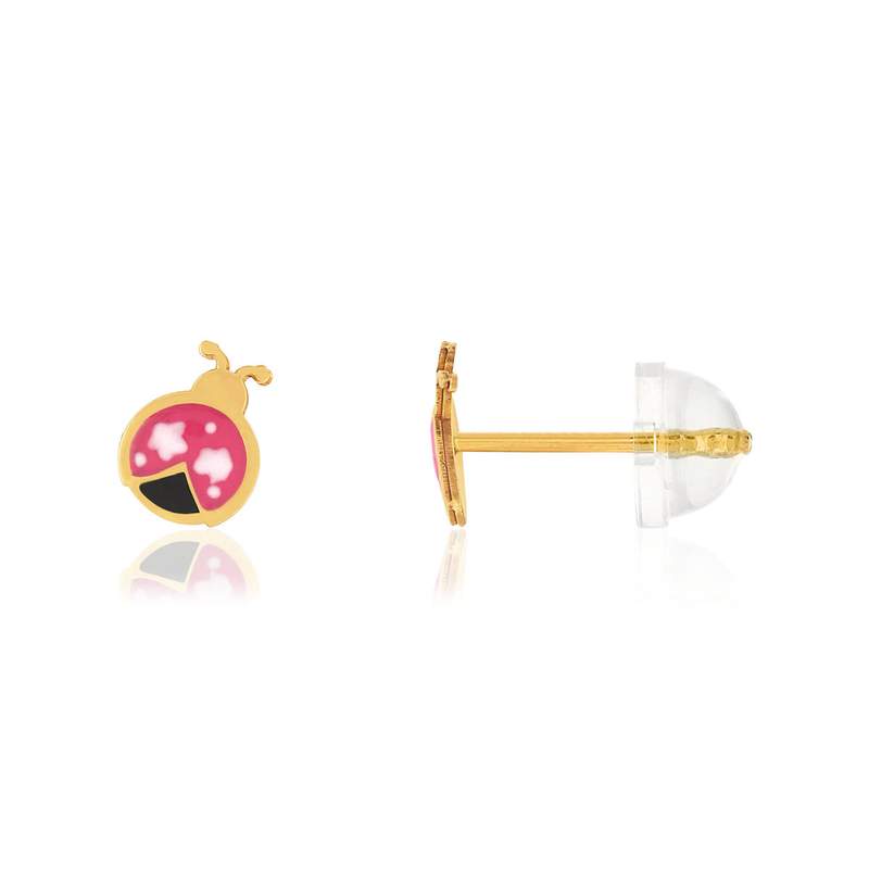 Boucles d'oreilles or jaune 375, laque. Motif coccinelle. - vue 1