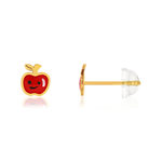 Boucles d'oreilles or jaune 375, laque. Motif pomme. - vue 1