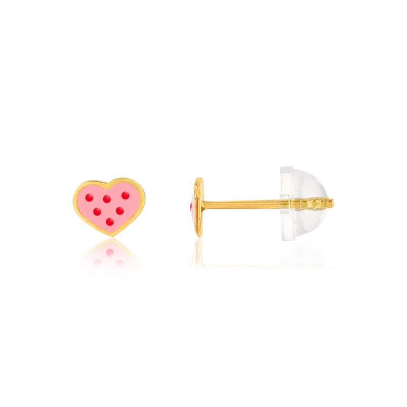 Boucles d'oreilles or jaune 375, laque. Motif coeur. - vue 1