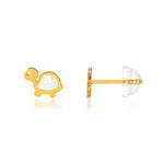 Boucles d'oreilles or jaune 375, nacre. Motif tortue. - vue 1