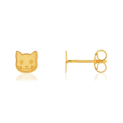 Boucles d'oreilles or jaune 375. Motif chat. - vue 1