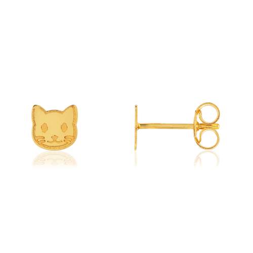 Boucles d'oreilles or jaune 375. Motif chat.