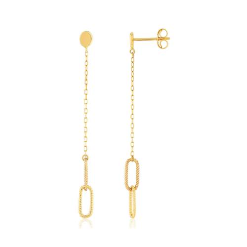 Boucles d'oreilles pendantes or jaune 375. Motif chaine double maillon